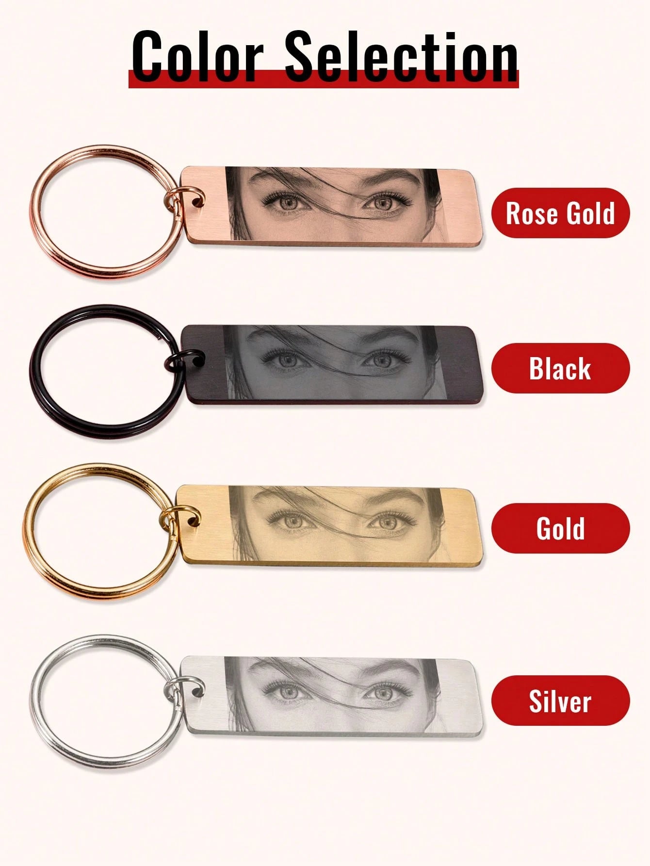 1pc Customized Photo Keychain, Women's Style, Can Customize Eye Photo, Stainless Steel Material, Unisex, Can Customize Couple Keychain, Can Customize Boyfriend Keychain, Size: 5cm X 1.5cm, 4 Colors: B