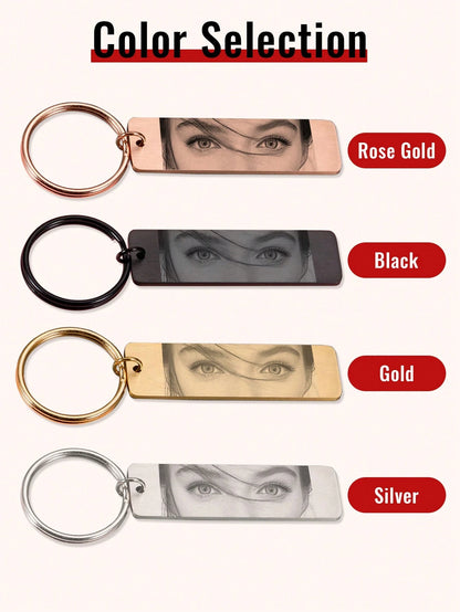 1pc Customized Photo Keychain, Women's Style, Can Customize Eye Photo, Stainless Steel Material, Unisex, Can Customize Couple Keychain, Can Customize Boyfriend Keychain, Size: 5cm X 1.5cm, 4 Colors: B
