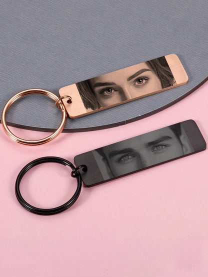 1pc Customized Photo Keychain, Women's Style, Can Customize Eye Photo, Stainless Steel Material, Unisex, Can Customize Couple Keychain, Can Customize Boyfriend Keychain, Size: 5cm X 1.5cm, 4 Colors: B