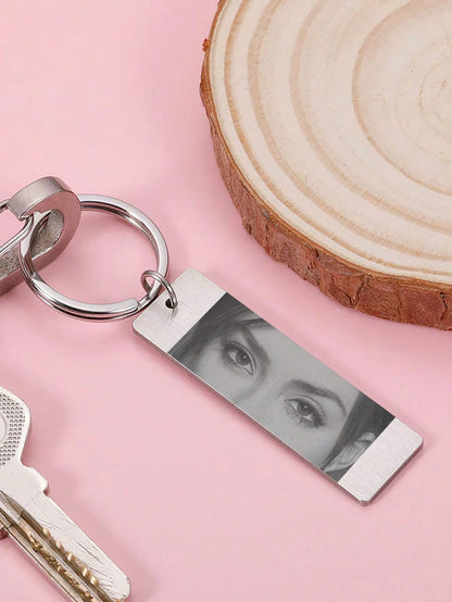 1pc Customized Photo Keychain, Women's Style, Can Customize Eye Photo, Stainless Steel Material, Unisex, Can Customize Couple Keychain, Can Customize Boyfriend Keychain, Size: 5cm X 1.5cm, 4 Colors: B