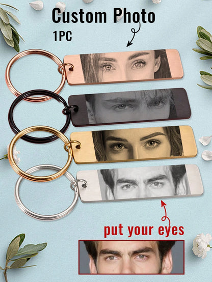 1pc Customized Photo Keychain, Women's Style, Can Customize Eye Photo, Stainless Steel Material, Unisex, Can Customize Couple Keychain, Can Customize Boyfriend Keychain, Size: 5cm X 1.5cm, 4 Colors: B