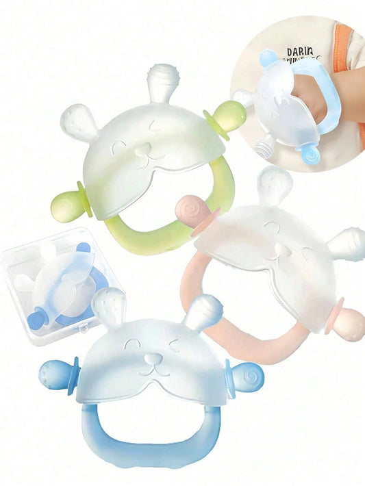 1pc Cute Animal Shaped Baby Teether, Helps Baby Happily Teethe, Baby Handguard Teether, Trains Grasping Ability, Teething Ring Teether, Anti-Thumb Sucking Device, Soft Silicone Teether Can Be Boiled
