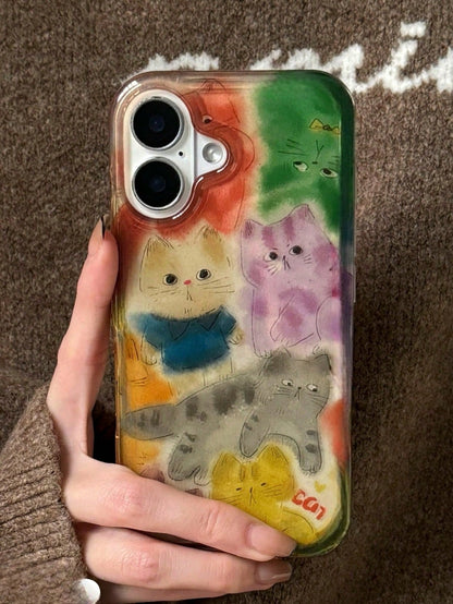 1pc Cute Cartoon Cat & Dog Phone Case, Compatible With IPhone 17 Air 11 12 13 14 15 16 Pro Max Plus, Oil Painting Style, Vivid & Adorable Animal Pattern, Soft TPU Back Cover