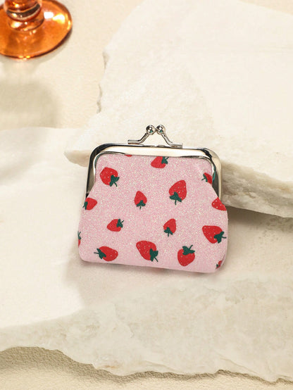 1pc Cute Cartoon Coin Purse, Strawberry Pattern Snap Closure Coin Pouch, Women Coins Storage Bag, Suitable For Travel, Gift
