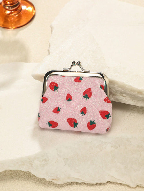 1pc Cute Cartoon Coin Purse, Strawberry Pattern Snap Closure Coin Pouch, Women Coins Storage Bag, Suitable For Travel, Gift