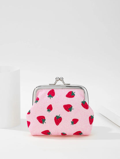 1pc Cute Cartoon Coin Purse, Strawberry Pattern Snap Closure Coin Pouch, Women Coins Storage Bag, Suitable For Travel, Gift