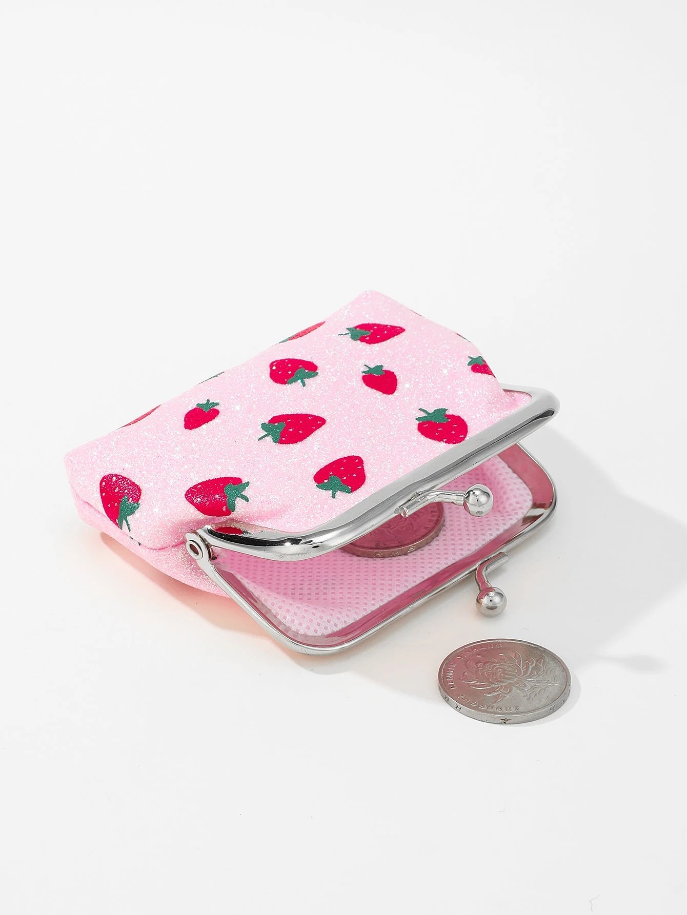 1pc Cute Cartoon Coin Purse, Strawberry Pattern Snap Closure Coin Pouch, Women Coins Storage Bag, Suitable For Travel, Gift