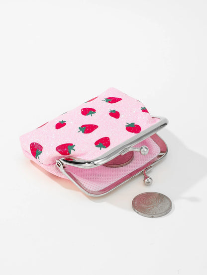 1pc Cute Cartoon Coin Purse, Strawberry Pattern Snap Closure Coin Pouch, Women Coins Storage Bag, Suitable For Travel, Gift