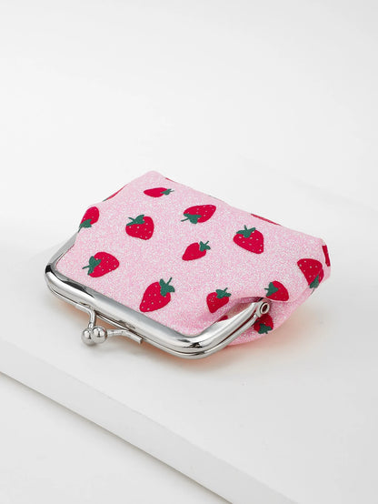 1pc Cute Cartoon Coin Purse, Strawberry Pattern Snap Closure Coin Pouch, Women Coins Storage Bag, Suitable For Travel, Gift