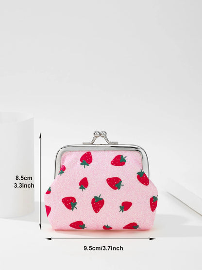 1pc Cute Cartoon Coin Purse, Strawberry Pattern Snap Closure Coin Pouch, Women Coins Storage Bag, Suitable For Travel, Gift