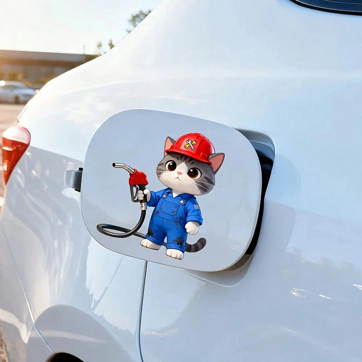 1pc Cute Cheering Cat Oil Tank Sticker, Waterproof & Durable, Suitable For Car, SUV, Motorcycle Oil Tank Decoration, Vinyl Decal