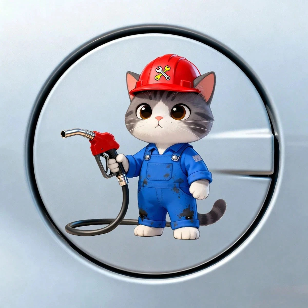 1pc Cute Cheering Cat Oil Tank Sticker, Waterproof & Durable, Suitable For Car, SUV, Motorcycle Oil Tank Decoration, Vinyl Decal