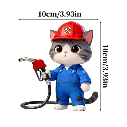 1pc Cute Cheering Cat Oil Tank Sticker, Waterproof & Durable, Suitable For Car, SUV, Motorcycle Oil Tank Decoration, Vinyl Decal