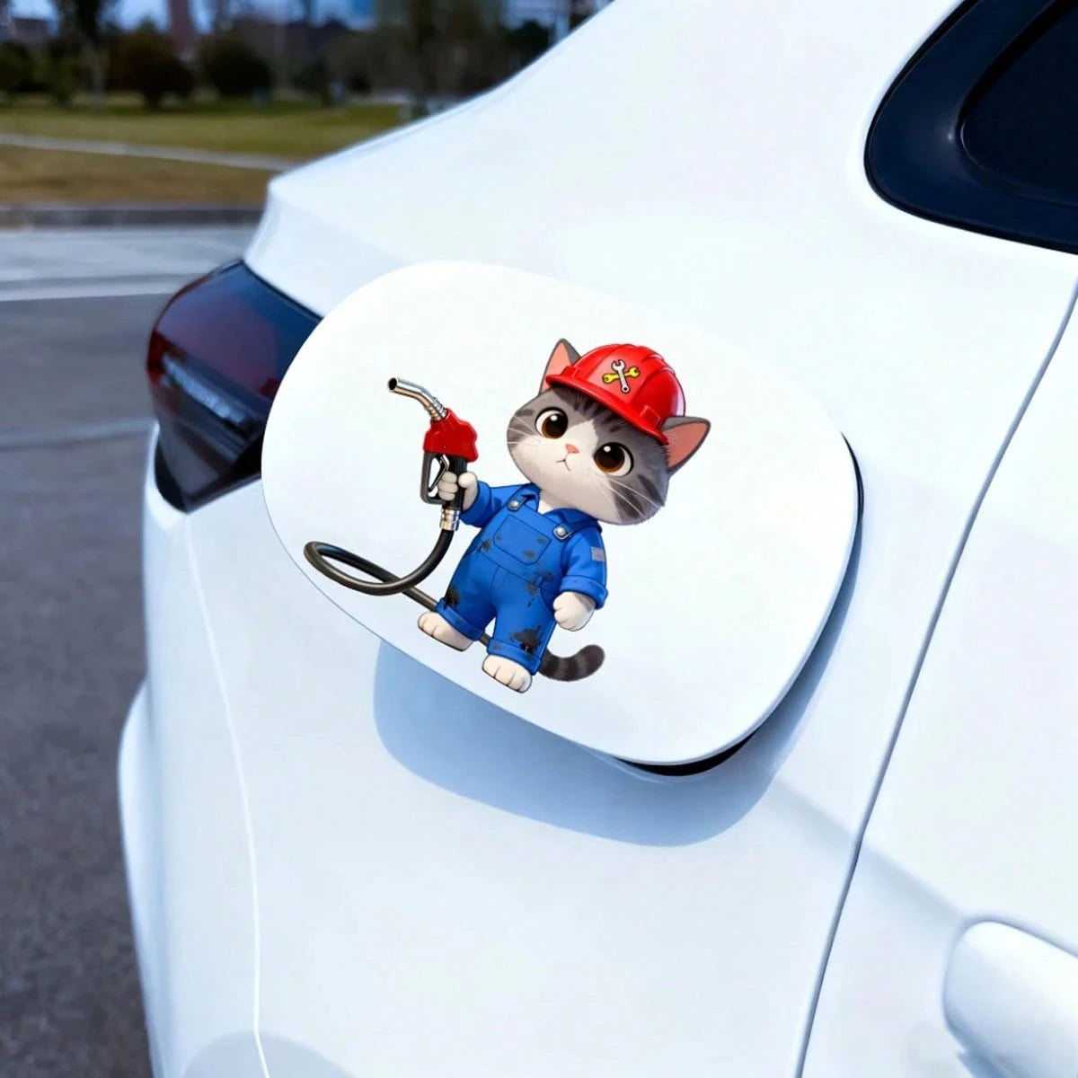 1pc Cute Cheering Cat Oil Tank Sticker, Waterproof & Durable, Suitable For Car, SUV, Motorcycle Oil Tank Decoration, Vinyl Decal