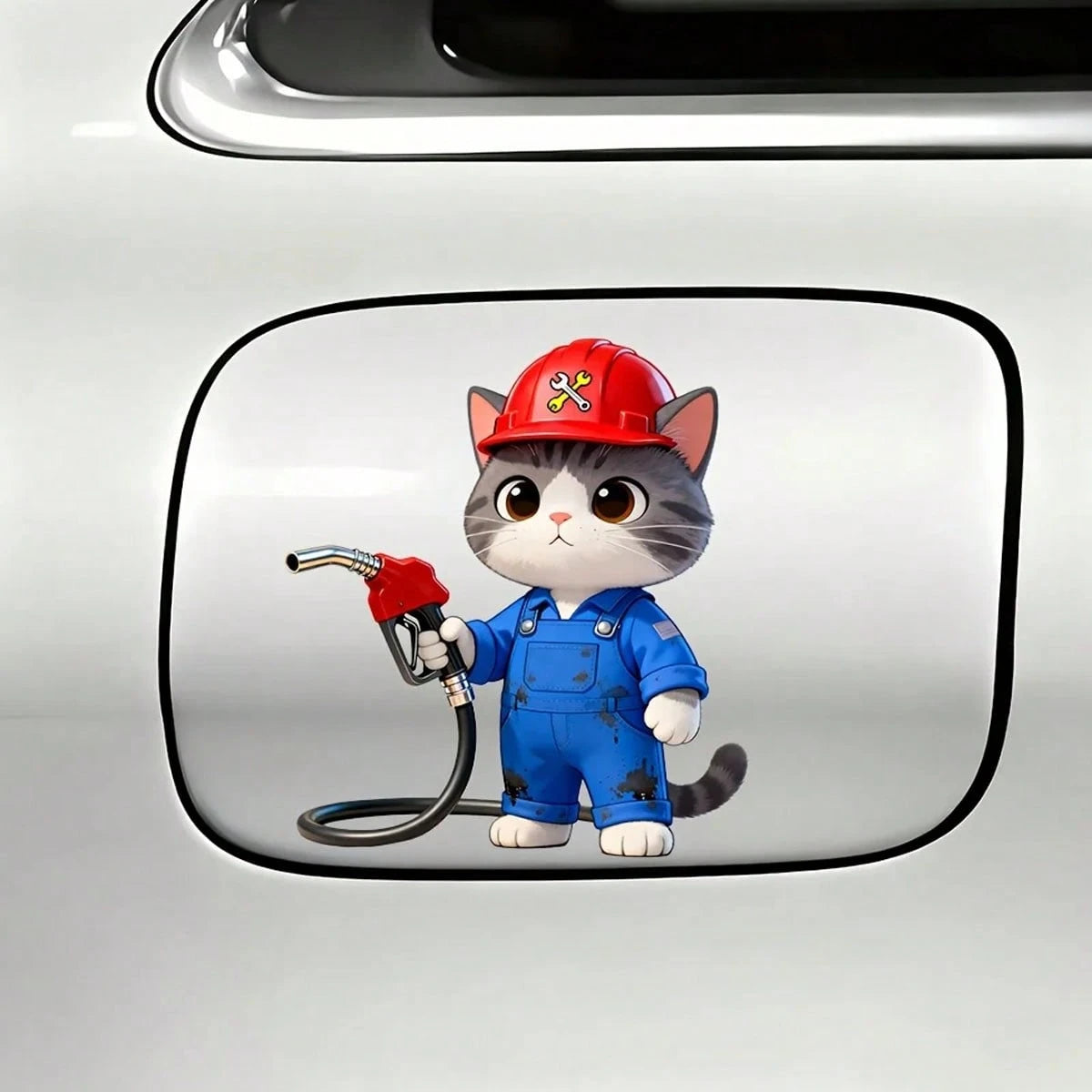 1pc Cute Cheering Cat Oil Tank Sticker, Waterproof & Durable, Suitable For Car, SUV, Motorcycle Oil Tank Decoration, Vinyl Decal