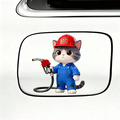 1pc Cute Cheering Cat Oil Tank Sticker, Waterproof & Durable, Suitable For Car, SUV, Motorcycle Oil Tank Decoration, Vinyl Decal