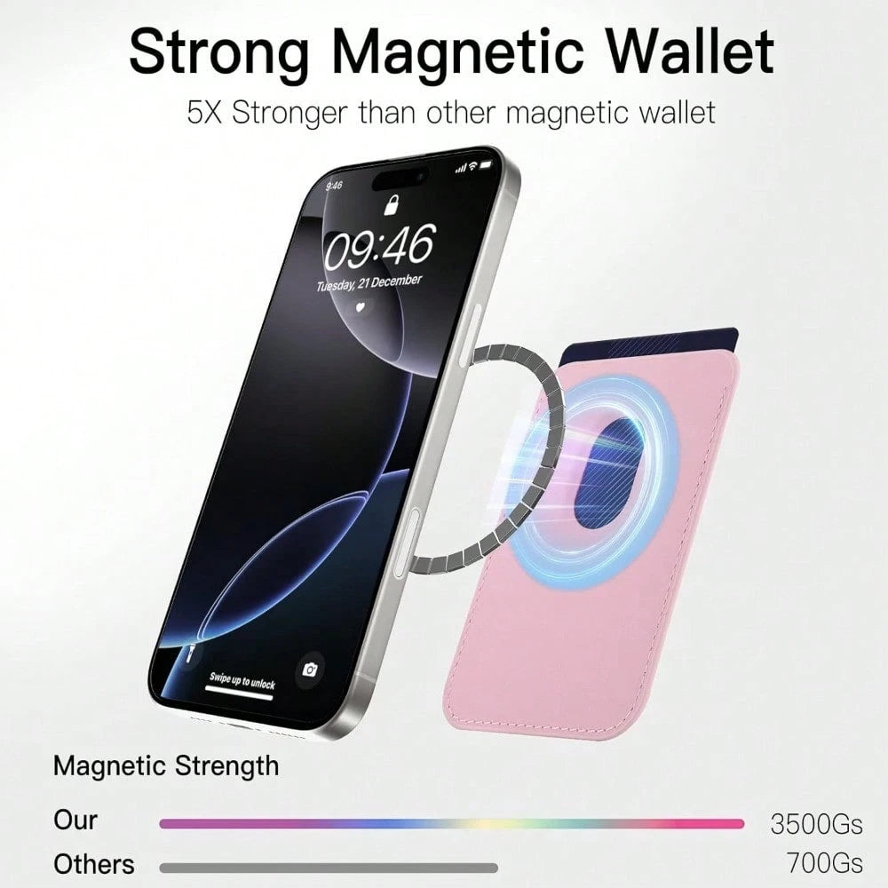 1pc Cute Cherry Magnetic Wallet Cell Phone Card Holder For Phone Case, Stronger Magnetic RFID Leather Phone Wallet Stick On Series Of 17/16/15/14/13/12 And Pro/Promax, Light Pink Compatible With Andro