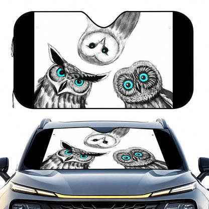 1pc Cute Owl Creative Print Car Front Windshield Sun Shade, UV Protection, Foldable, Full Blackout, Keeps Your Vehicle Cool