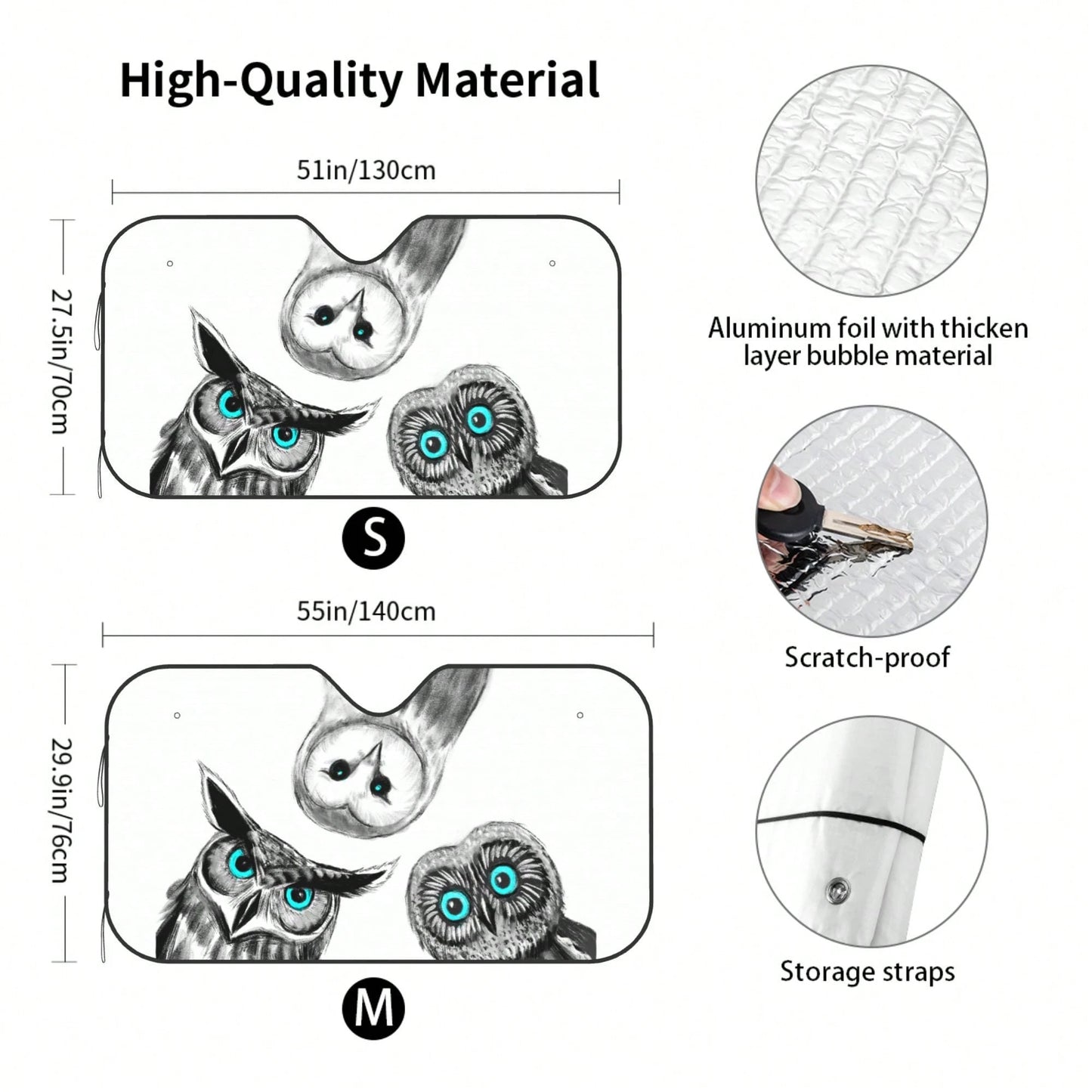 1pc Cute Owl Creative Print Car Front Windshield Sun Shade, UV Protection, Foldable, Full Blackout, Keeps Your Vehicle Cool
