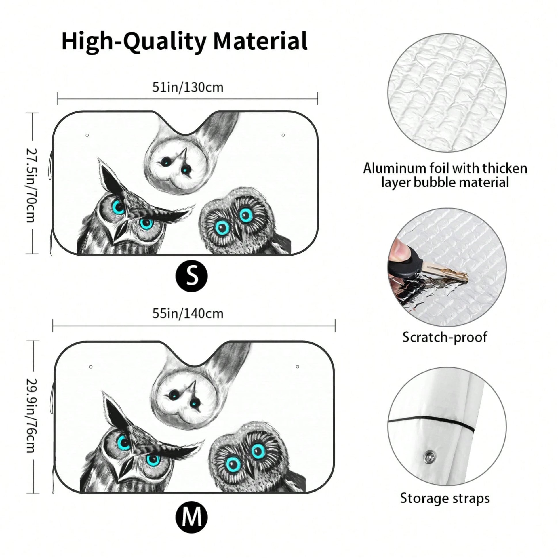 1pc Cute Owl Creative Print Car Front Windshield Sun Shade, UV Protection, Foldable, Full Blackout, Keeps Your Vehicle Cool