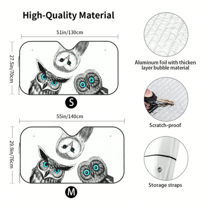 1pc Cute Owl Creative Print Car Front Windshield Sun Shade, UV Protection, Foldable, Full Blackout, Keeps Your Vehicle Cool