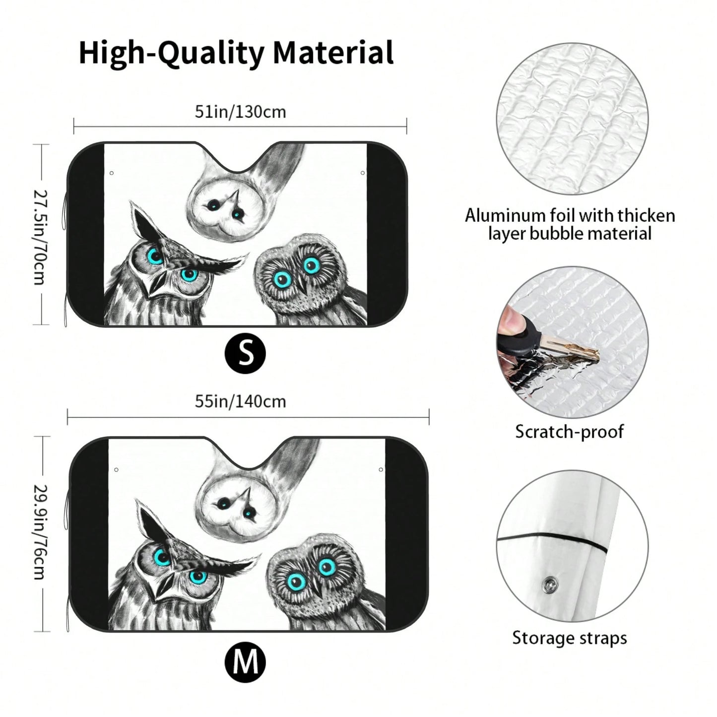 1pc Cute Owl Creative Print Car Front Windshield Sun Shade, UV Protection, Foldable, Full Blackout, Keeps Your Vehicle Cool
