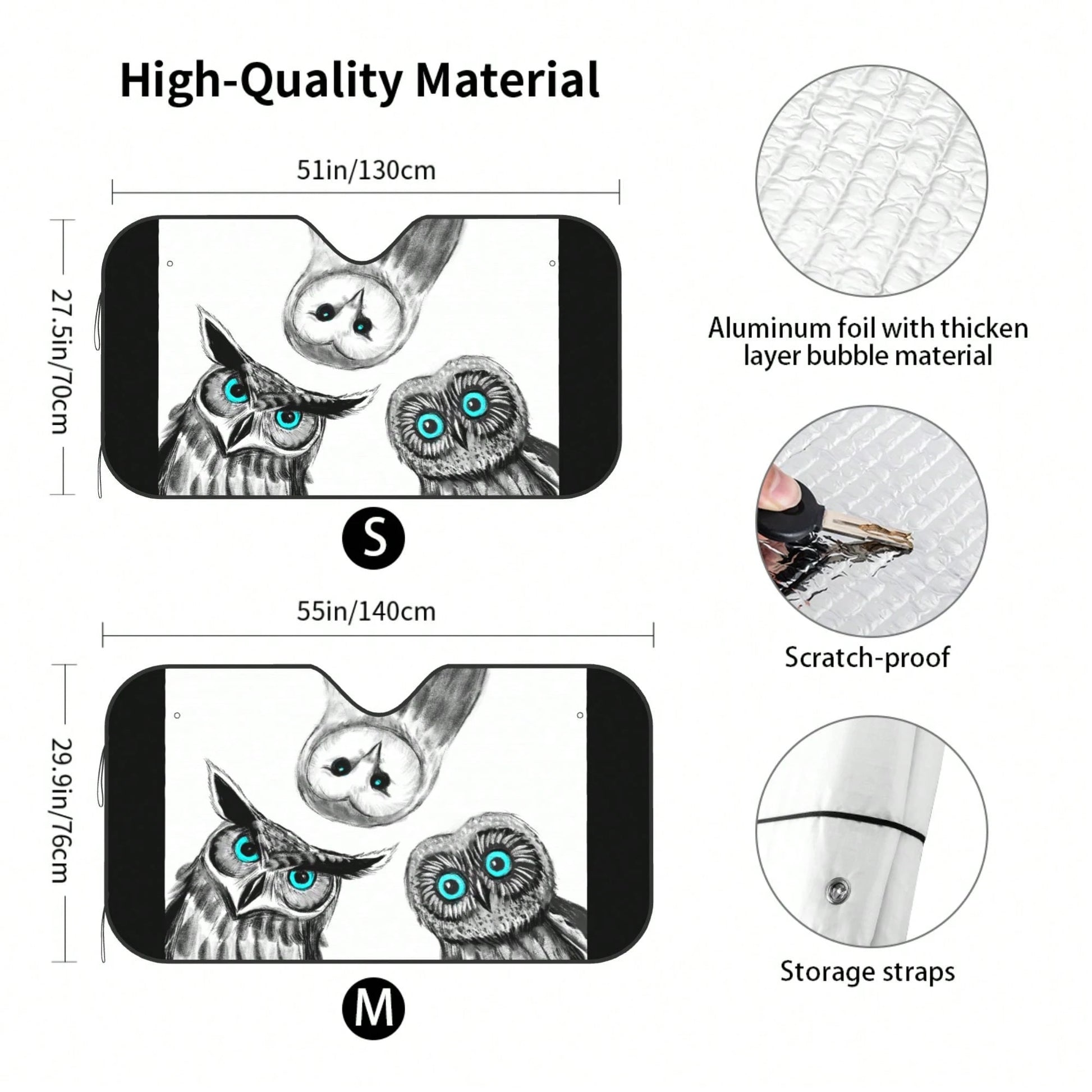 1pc Cute Owl Creative Print Car Front Windshield Sun Shade, UV Protection, Foldable, Full Blackout, Keeps Your Vehicle Cool