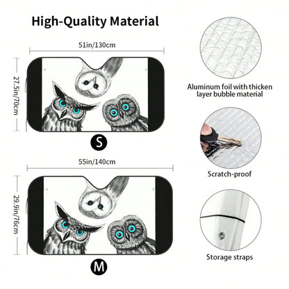 1pc Cute Owl Creative Print Car Front Windshield Sun Shade, UV Protection, Foldable, Full Blackout, Keeps Your Vehicle Cool
