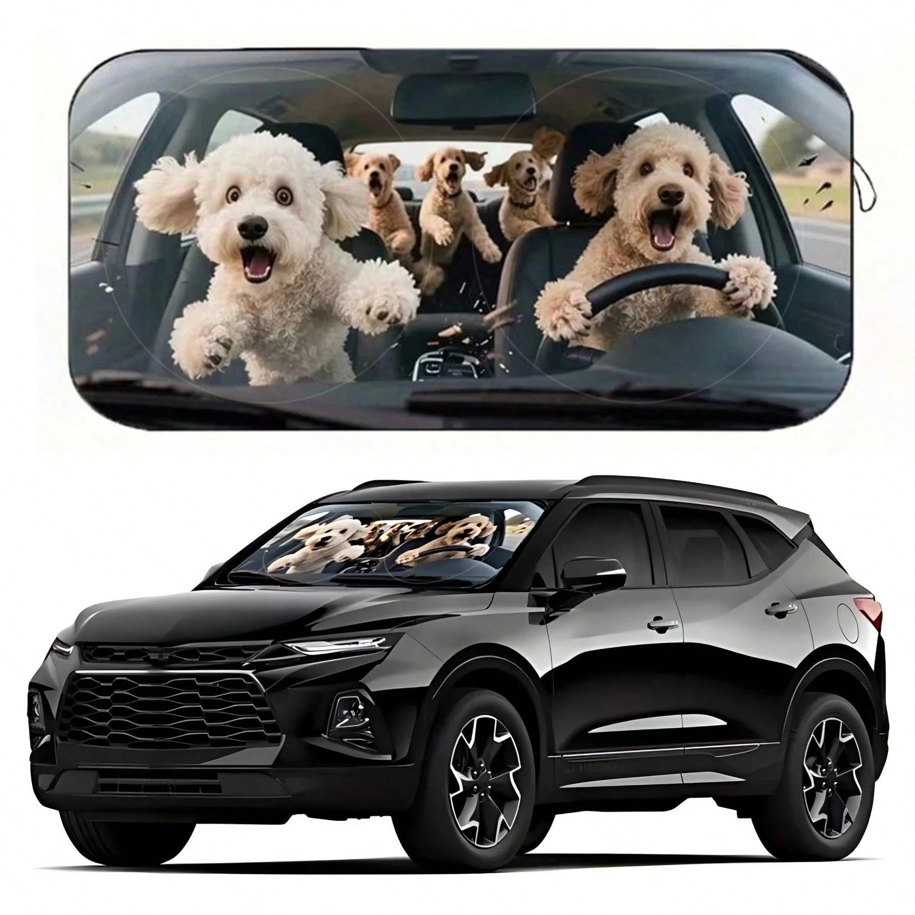 1pc Cute Puppy Car Sunshade, Fun Car Accessory Design, Suitable For Beautiful Women, Made Of Polyester Fiber, Effectively Blocks UV Rays, Protects Interior Space, Easy Installation, Fits Multiple Car