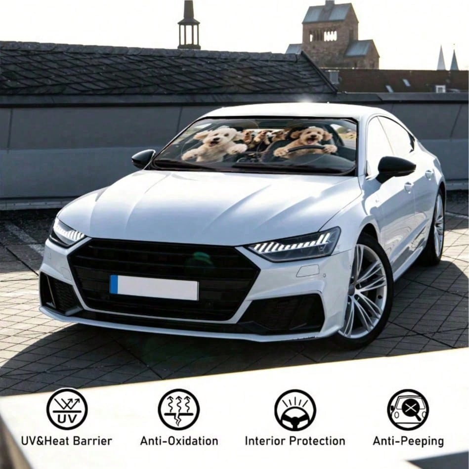 1pc Cute Puppy Car Sunshade, Fun Car Accessory Design, Suitable For Beautiful Women, Made Of Polyester Fiber, Effectively Blocks UV Rays, Protects Interior Space, Easy Installation, Fits Multiple Car