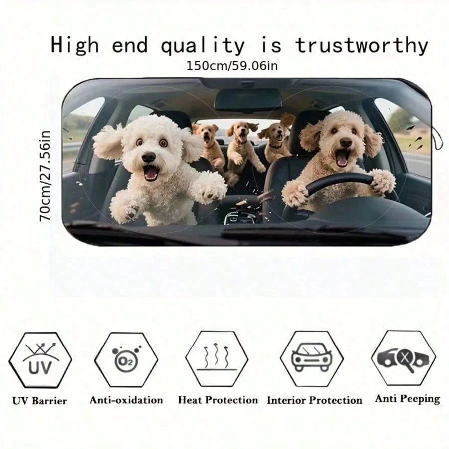 1pc Cute Puppy Car Sunshade, Fun Car Accessory Design, Suitable For Beautiful Women, Made Of Polyester Fiber, Effectively Blocks UV Rays, Protects Interior Space, Easy Installation, Fits Multiple Car