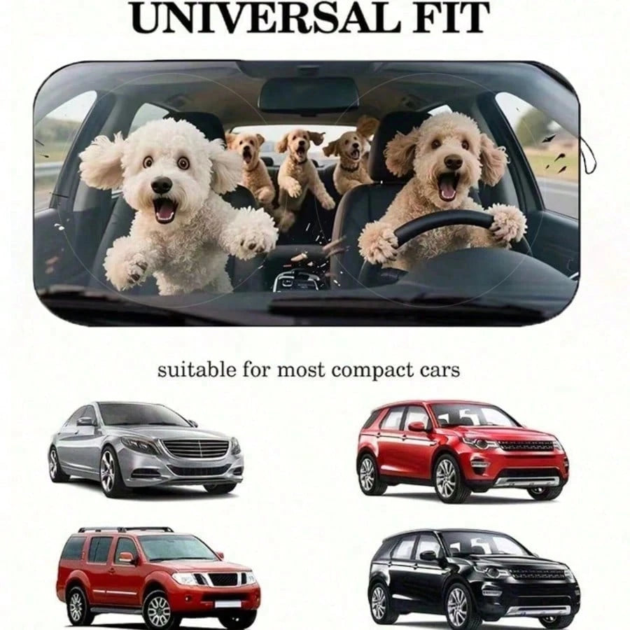 1pc Cute Puppy Car Sunshade, Fun Car Accessory Design, Suitable For Beautiful Women, Made Of Polyester Fiber, Effectively Blocks UV Rays, Protects Interior Space, Easy Installation, Fits Multiple Car