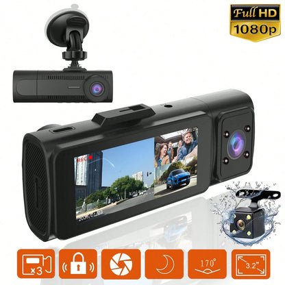 1pc,Dash Cam Front And Inside,Dash Camera For Cars, 1080P FHD DVR Car Dashboard Camera,With Loop Recording,3.2 Inch Display,Not Included SD Card