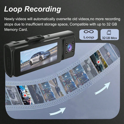 1pc,Dash Cam Front And Inside,Dash Camera For Cars, 1080P FHD DVR Car Dashboard Camera,With Loop Recording,3.2 Inch Display,Not Included SD Card