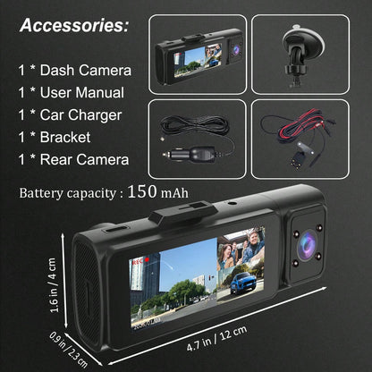 1pc,Dash Cam Front And Inside,Dash Camera For Cars, 1080P FHD DVR Car Dashboard Camera,With Loop Recording,3.2 Inch Display,Not Included SD Card