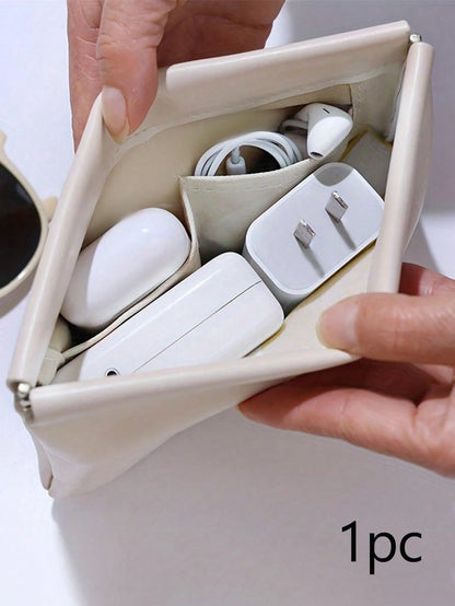 1pc Data Cable Storage Bag, Auto-Locking, Portable Earphone, Charger, Lipstick Organizer Bag, Compact Travel Cable Management Pouch (No Divider, Small Size)