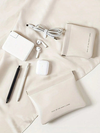 1pc Data Cable Storage Bag, Auto-Locking, Portable Earphone, Charger, Lipstick Organizer Bag, Compact Travel Cable Management Pouch (No Divider, Small Size)