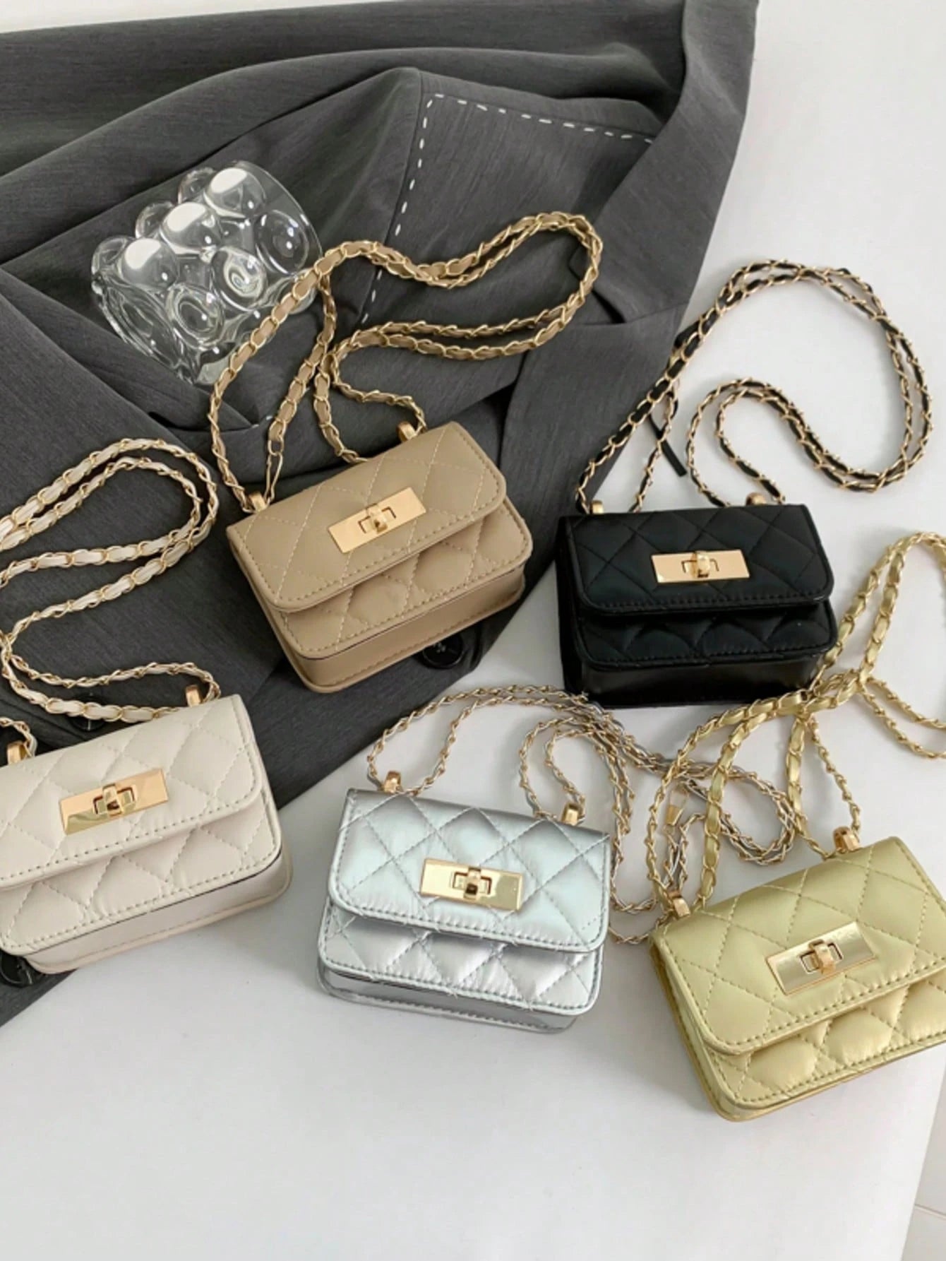 1pc Diamond Chain Small Bag Girl's Crossbody Bag Fashionable Mini Embroidery Simple Shoulder Small Square Bag, Pu Material Lock Closure, Suitable For Girls' Daily Use, Attending Parties, Shopping, Fas