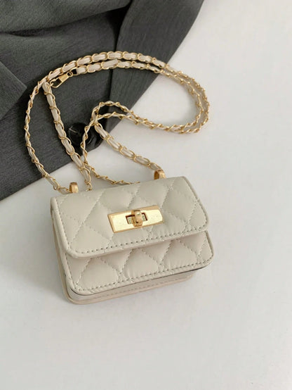 1pc Diamond Chain Small Bag Girl's Crossbody Bag Fashionable Mini Embroidery Simple Shoulder Small Square Bag, Pu Material Lock Closure, Suitable For Girls' Daily Use, Attending Parties, Shopping, Fas