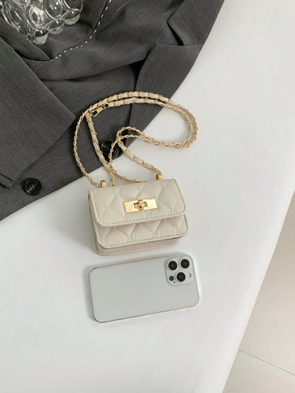 1pc Diamond Chain Small Bag Girl's Crossbody Bag Fashionable Mini Embroidery Simple Shoulder Small Square Bag, Pu Material Lock Closure, Suitable For Girls' Daily Use, Attending Parties, Shopping, Fas