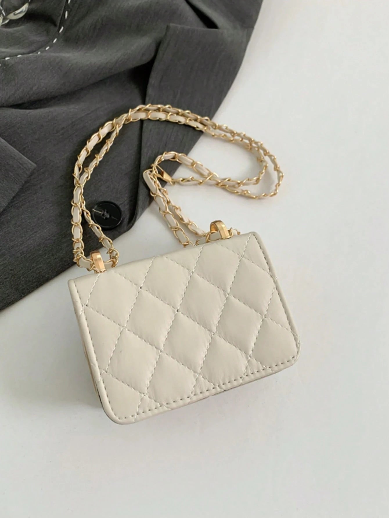 1pc Diamond Chain Small Bag Girl's Crossbody Bag Fashionable Mini Embroidery Simple Shoulder Small Square Bag, Pu Material Lock Closure, Suitable For Girls' Daily Use, Attending Parties, Shopping, Fas
