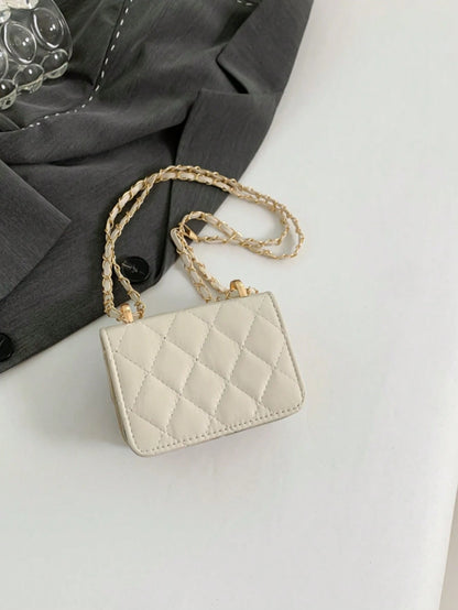 1pc Diamond Chain Small Bag Girl's Crossbody Bag Fashionable Mini Embroidery Simple Shoulder Small Square Bag, Pu Material Lock Closure, Suitable For Girls' Daily Use, Attending Parties, Shopping, Fas