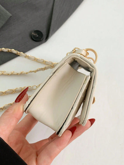 1pc Diamond Chain Small Bag Girl's Crossbody Bag Fashionable Mini Embroidery Simple Shoulder Small Square Bag, Pu Material Lock Closure, Suitable For Girls' Daily Use, Attending Parties, Shopping, Fas