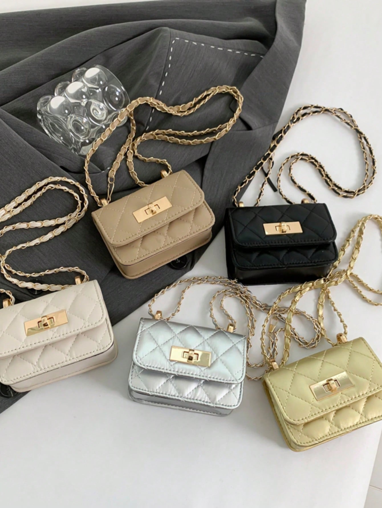 1pc Diamond Chain Small Bag Girl's Crossbody Bag Fashionable Mini Embroidery Simple Shoulder Small Square Bag, Pu Material Lock Closure, Suitable For Girls' Daily Use, Attending Parties, Shopping, Fas
