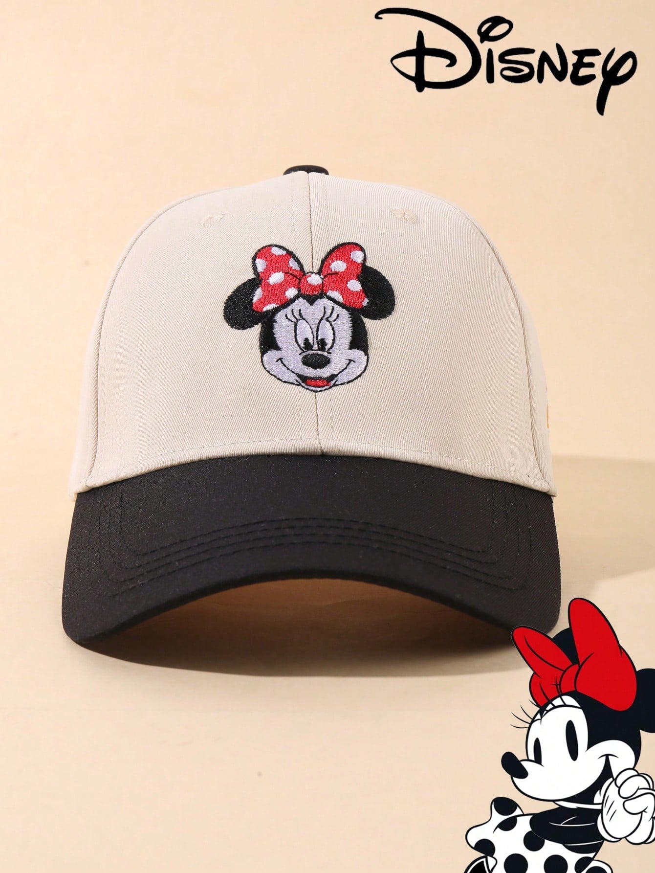 1pc Disney Official Licensed Mickey & Minnie Embroidered Baseball Cap, Adjustable, Sun Protection, Casual Hat, Travel Beach Y2K Style Cartoon Cap