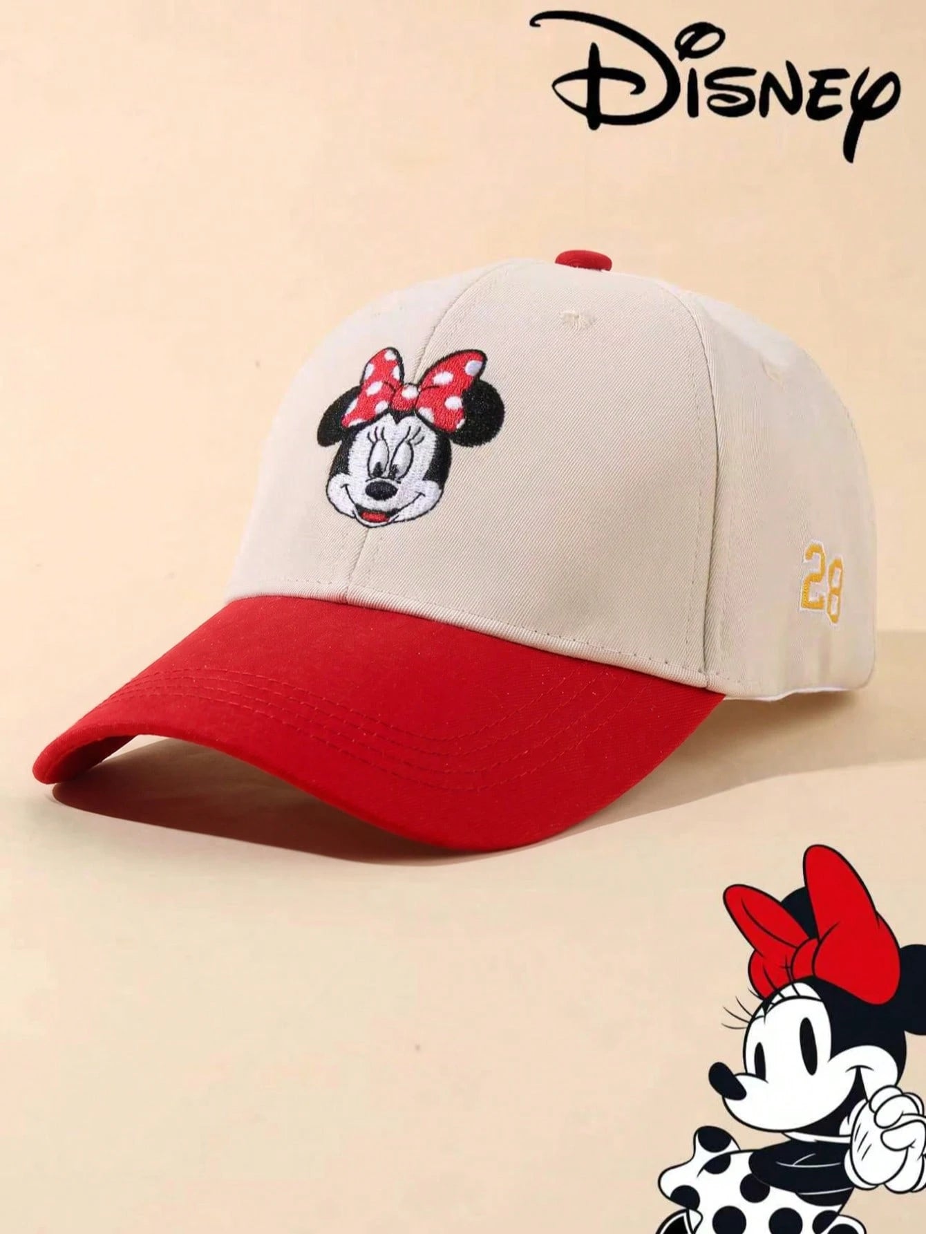 1pc Disney Official Licensed Mickey & Minnie Embroidered Baseball Cap, Adjustable, Sun Protection, Casual Hat, Travel Beach Y2K Style Cartoon Cap