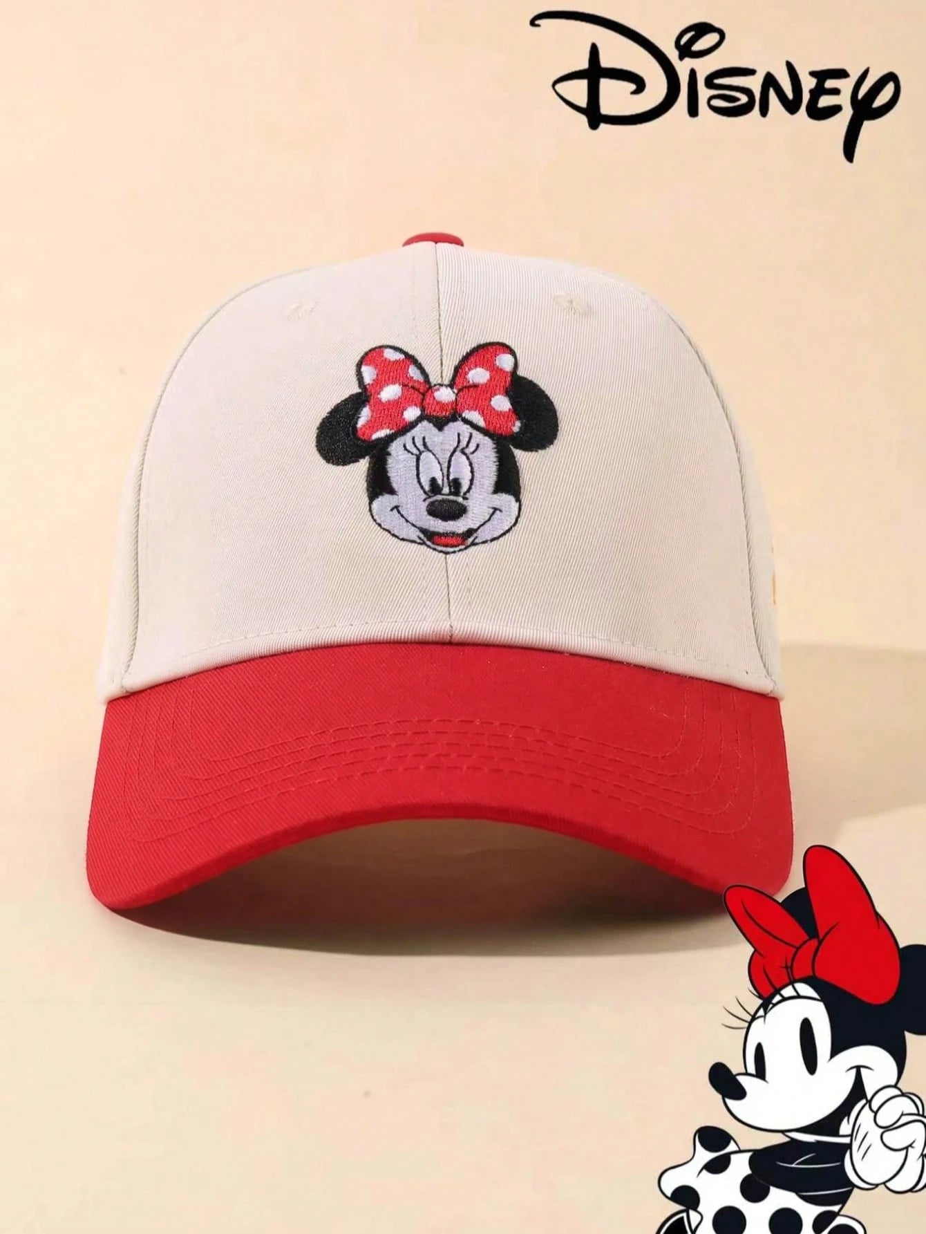 1pc Disney Official Licensed Mickey & Minnie Embroidered Baseball Cap, Adjustable, Sun Protection, Casual Hat, Travel Beach Y2K Style Cartoon Cap