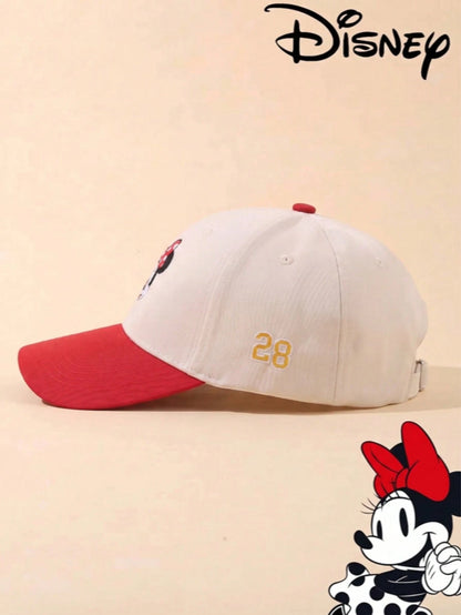 1pc Disney Official Licensed Mickey & Minnie Embroidered Baseball Cap, Adjustable, Sun Protection, Casual Hat, Travel Beach Y2K Style Cartoon Cap