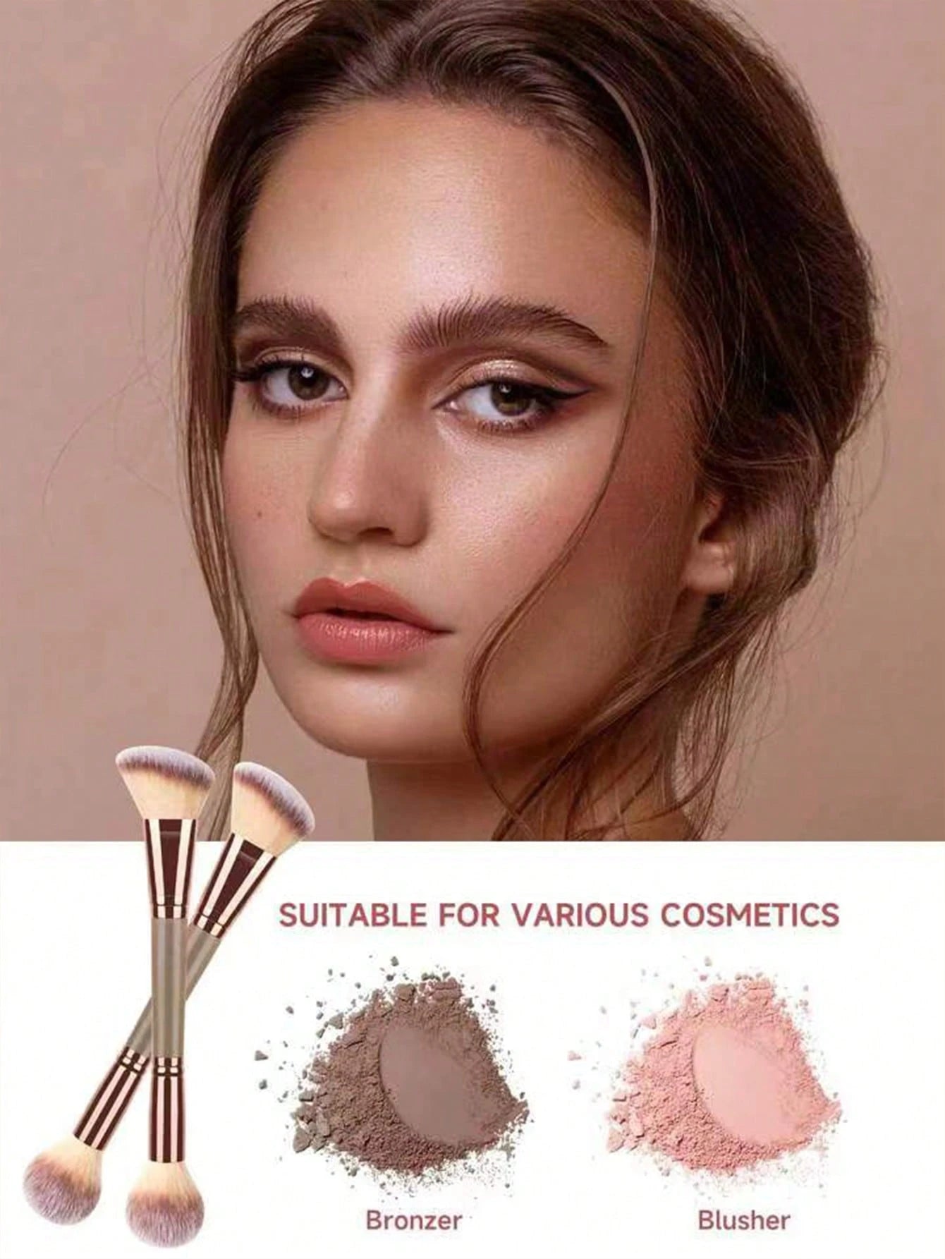 1pc Double-Ended Makeup Brush- Contour & Blush Brush, Super Soft & Smooth Application,Brush Set,Makeup Brush Kit,Make Up Brush Set,Make Up Set Complete,Makeup Brush Set,Complete Makeup Kit,Brush Kit