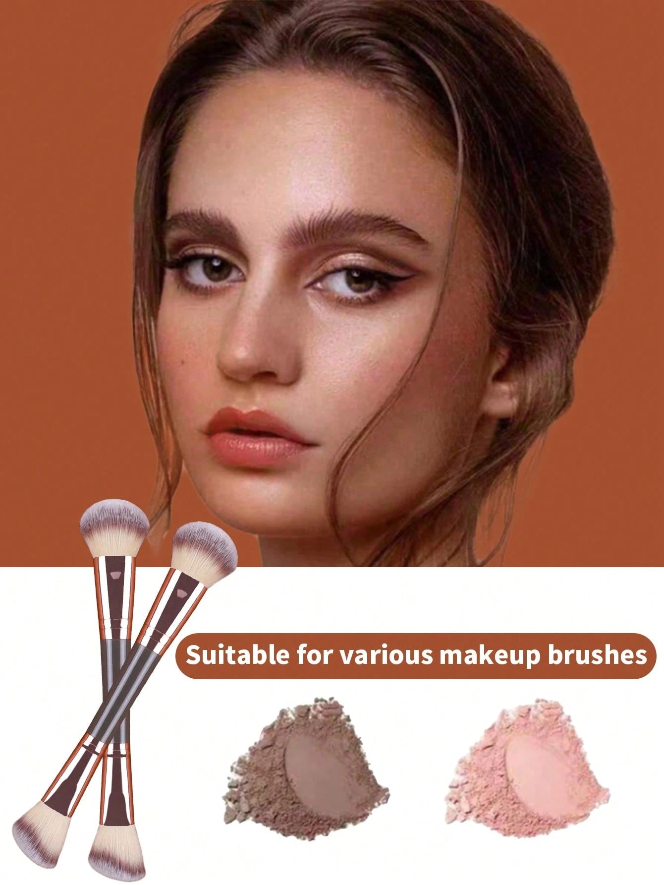 1pc Double-Ended Makeup Brush- Contour & Blush Brush, Super Soft & Smooth Application,Brush Set,Makeup Brush Kit,Make Up Brush Set,Make Up Set Complete,Makeup Brush Set,Complete Makeup Kit,Brush Kit